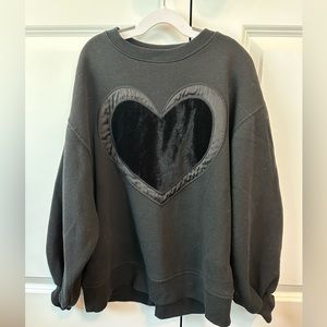 Zara Girls Black Heart Textured Appliqué Sweatshirt (Size 11-12)